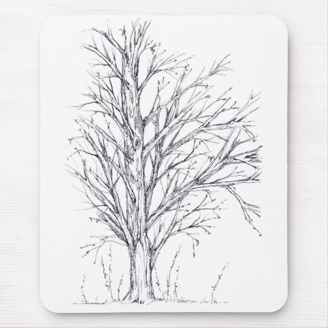 Tapis De Souris Dessin d'encre noire de l'hiver (Devant)