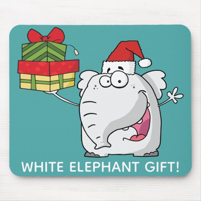Tapis De Souris Dessin-dessin de l'éléphant blanc Santa Hat (Devant)