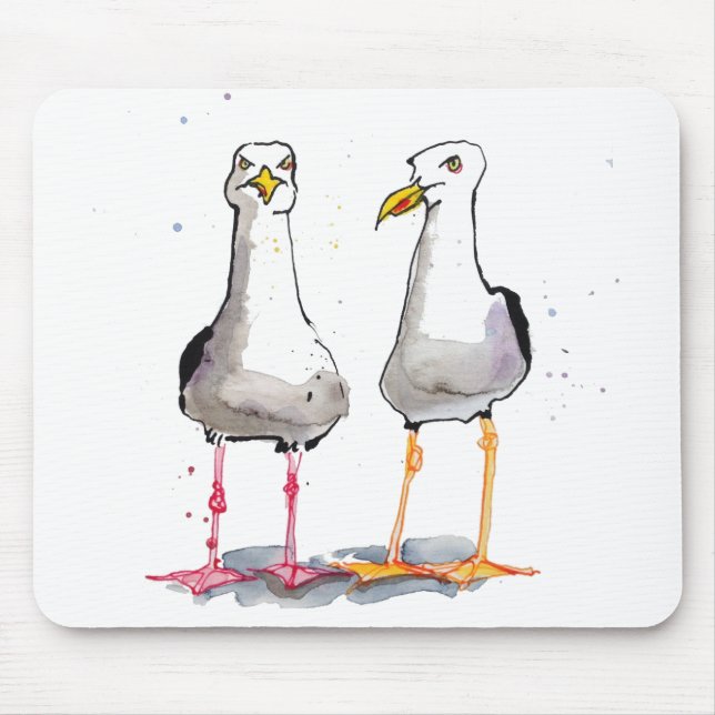 Tapis De Souris Dessin drôle d'encre de seagull - mouettes comique (Devant)