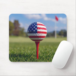 Tapis De Souris Dessin du drapeau américain sur une balle de golf