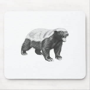 Tapis De Souris Dessin vintage de blaireau miel réaliste faune An