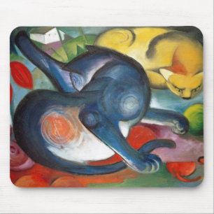 Tapis De Souris Deux Cats, Blue and Yellow, Franz Marc