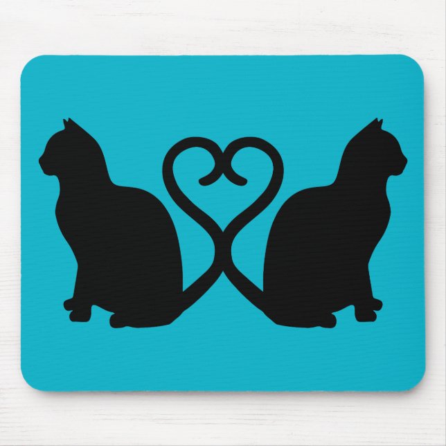 Tapis De Souris Deux Chats Coeur Silhouette Mousepad (Devant)