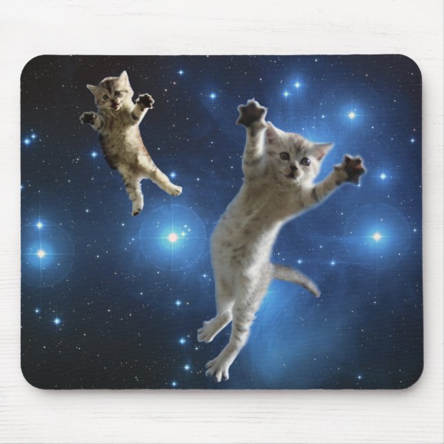 Tapis De Souris Deux chats de l'espace flottant autour de la (Devant)