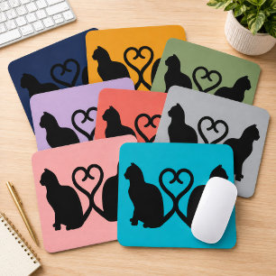 Tapis De Souris Deux Chats Queue en Forme de Coeur Silhouette Coul