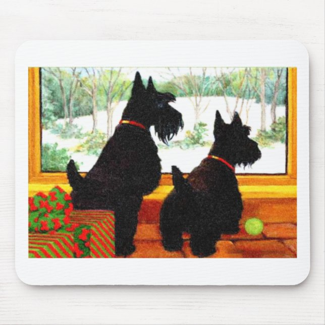 Tapis De Souris Deux Chiens écossais à Noël (Devant)