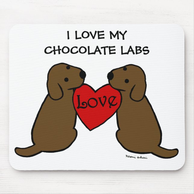 Tapis De Souris Deux chocolat Labradors avec la bande dessinée (Devant)