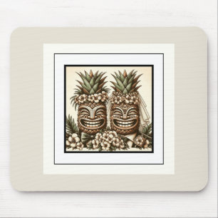 Tapis De Souris Deux mariés Tête Tiki Rétro Gay Mariage au Pineapp