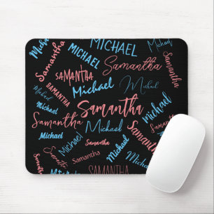 Tapis De Souris Deux noms couples motif monogramme bleu rose clair