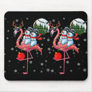Tapis De Souris Deux Sommets Snowmen À cheval Flamant rose Reindee
