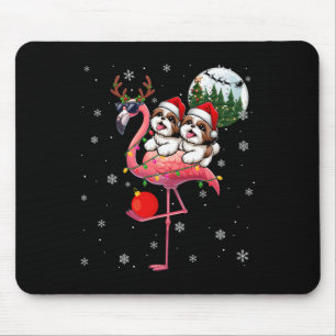 Tapis De Souris Deux Xmas Shih Tzus équitation Flamant rose Reinde