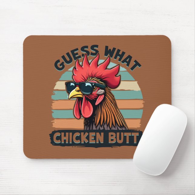 Tapis De Souris Devinez Quel Beurre De Poulet Drôle Rooster Rétro (Avec souris)