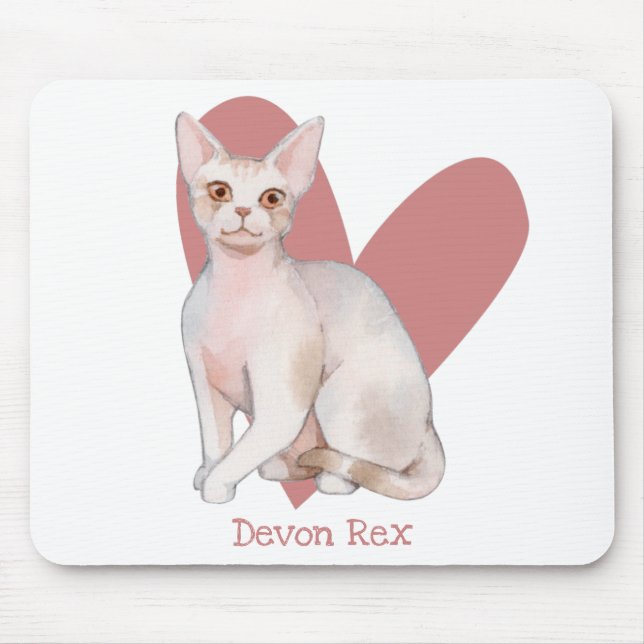 Tapis De Souris Dévon Rex Chat Aquarelle Kitty Coeur rose (Devant)