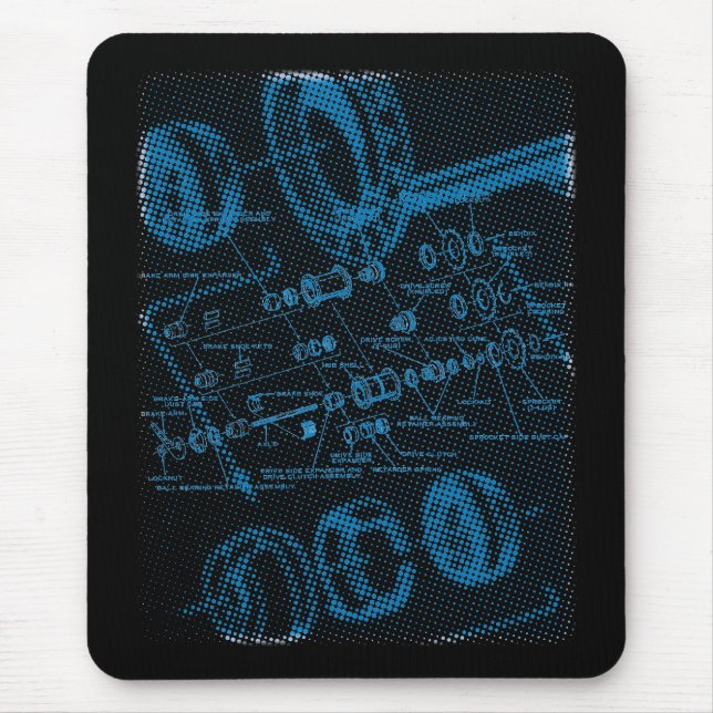 Tapis De Souris Diagramme éclaté de hub (bleu sur l'obscurité) (Devant)