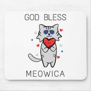 Tapis De Souris Dieu Béni Meowica Funny Amérique patriotique Chat 