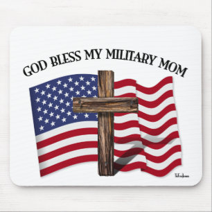 Tapis De Souris DIEU BÉNISSE MA MOM MILITAIRE croix robuste & drap
