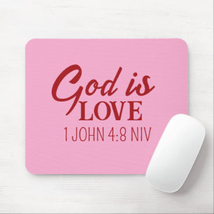 Tapis De Souris Dieu est Amour Bible Verse Foi chrétienne Rose