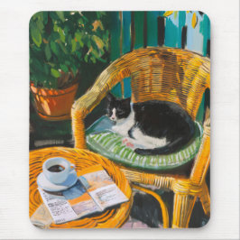 Tapis De Souris Dimanche matin | Peinture confortable pour chat et