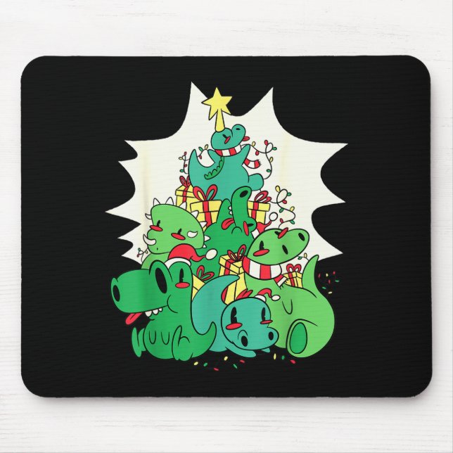 Tapis De Souris Dinosaur Christmas Tree Cartoons Holiday Tyrannosa (Devant)