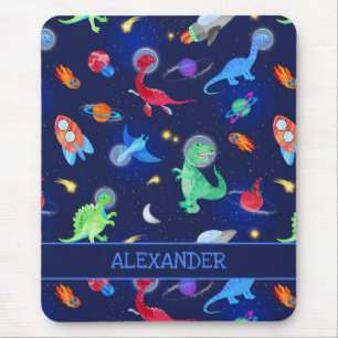 Tapis De Souris Dinosaures astronautes à l'aquarelle dans l'espace