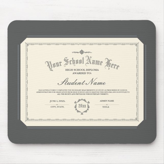 Tapis De Souris Diplôme personnalisé traditionnel Charbon (Devant)