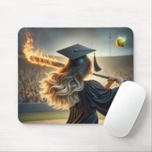 Tapis De Souris Diplômée Fille Balançant une Batte de Baseball Fla