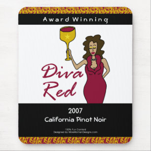 Tapis De Souris Diva de vin, étiquette fait sur commande rouge de