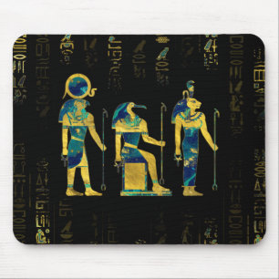 Tapis De Souris Divinités égyptiennes sur des hiéroglyphes or e
