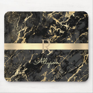 Tapis De Souris do-it-yourself Nom & Monogramme, Barre Or, Marbre 