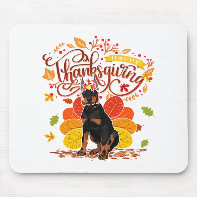 Tapis De Souris Doberman Chien Turquie Thanksgiving Party (Devant)