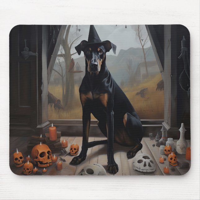 Tapis De Souris Doberman Citrouille Halloween effroi (Devant)