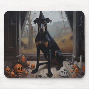 Tapis De Souris Doberman Citrouilles Halloween Épouvantable
