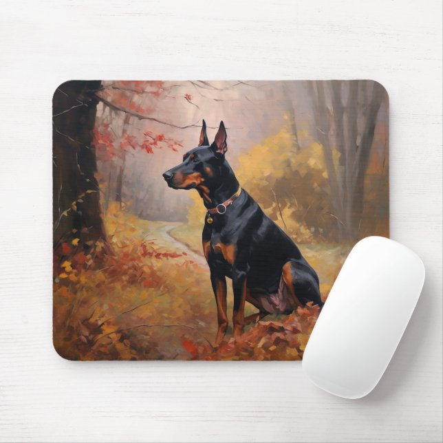 Tapis De Souris Doberman en automne Feuilles automne Inspire (Avec souris)