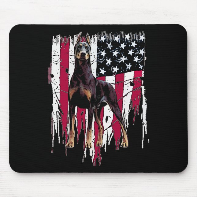 Tapis De Souris Doberman Pinscher Drapeau Américain Usa Awesome (Devant)