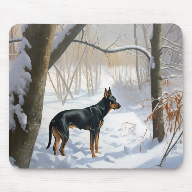 Tapis De Souris Doberman Pinscher Laisser Neige Noël (Devant)