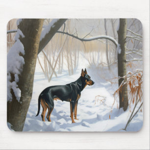 Tapis De Souris Doberman Pinscher Laissez Tomber la Neige Noël
