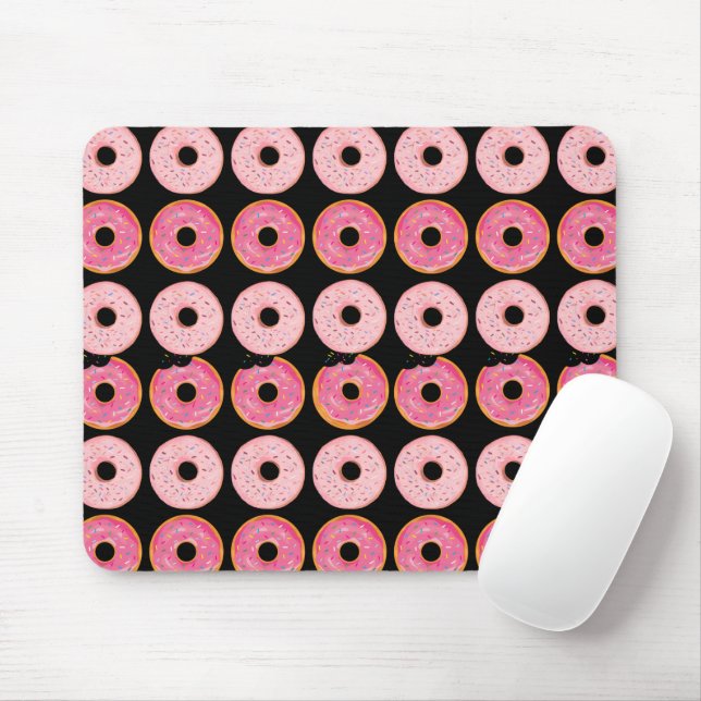 Tapis de souris Donuts Rose Tapis de souris noir (Avec souris)