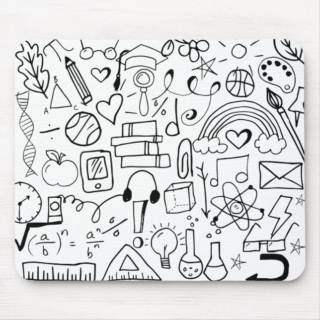 Tapis De Souris Doodart Retour à l'école Noir et blanc Mousepad (Devant)