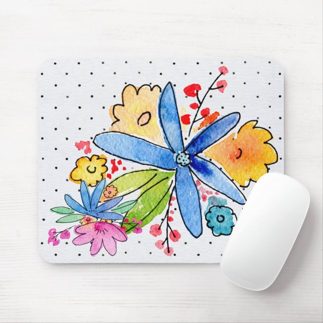 Tapis De Souris Doodle Flowers Sur Polka Dot Mouse Pad (Avec souris)