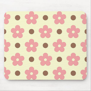 Tapis De Souris Douce Florale Rose et Motif à Polka Brun Rétro