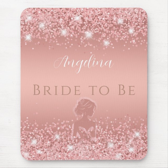 Tapis De Souris Douche de Mariée Élégante Rose Gold Luxe Pailletée (Devant)