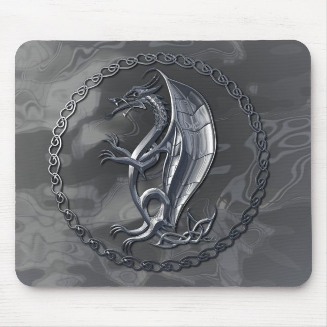 Tapis De Souris Dragon celtique argenté Mousepad (Devant)