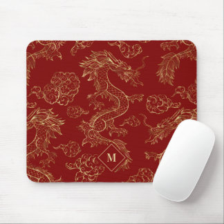 Tapis De Souris Dragon chinois or et rouge foncé