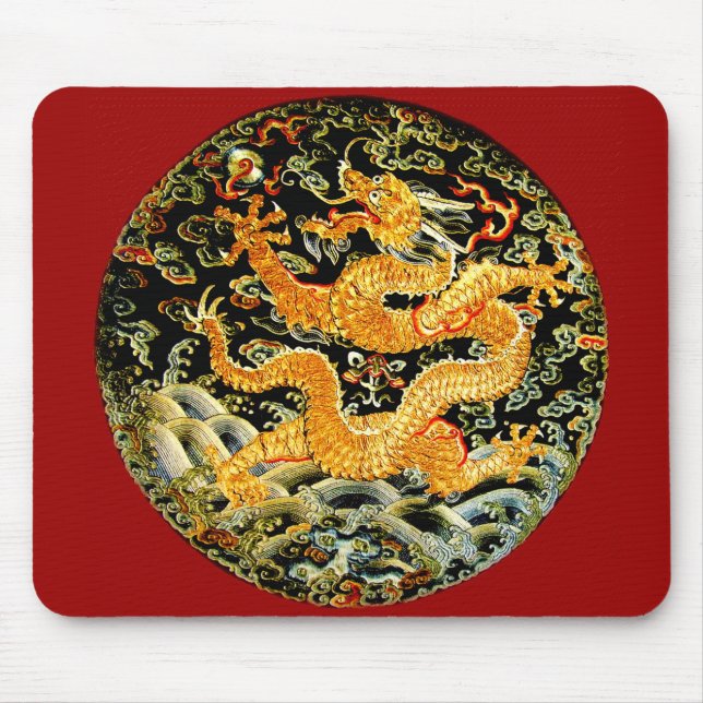 Tapis De Souris Dragon d'or brodé par antiquité chinoise de (Devant)