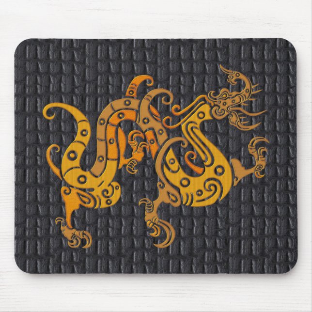 Tapis De Souris Dragon d'or en cuir mousepad (25-006) (Devant)