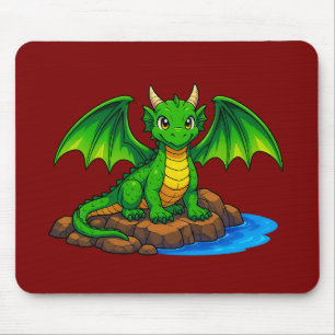 Tapis De Souris Dragon magique assis sur les rochers