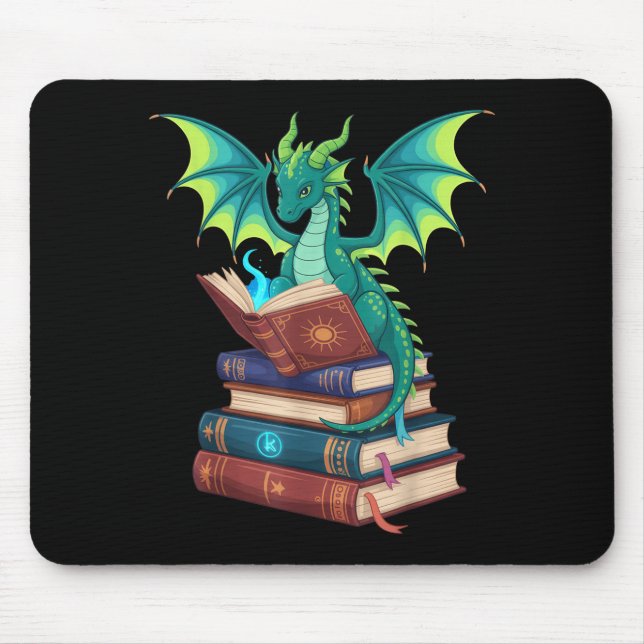 Tapis De Souris Dragon Reading Books Fantasy Lovers Mythical Creat (Devant)