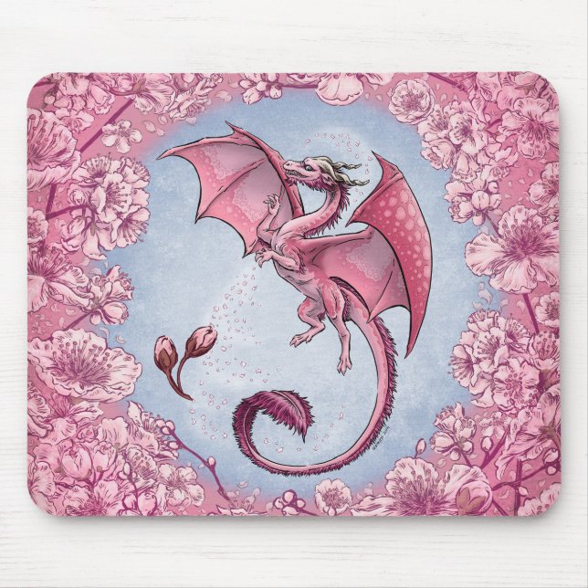 Tapis De Souris Dragon rose du printemps Nature Imaginaire Art (Devant)