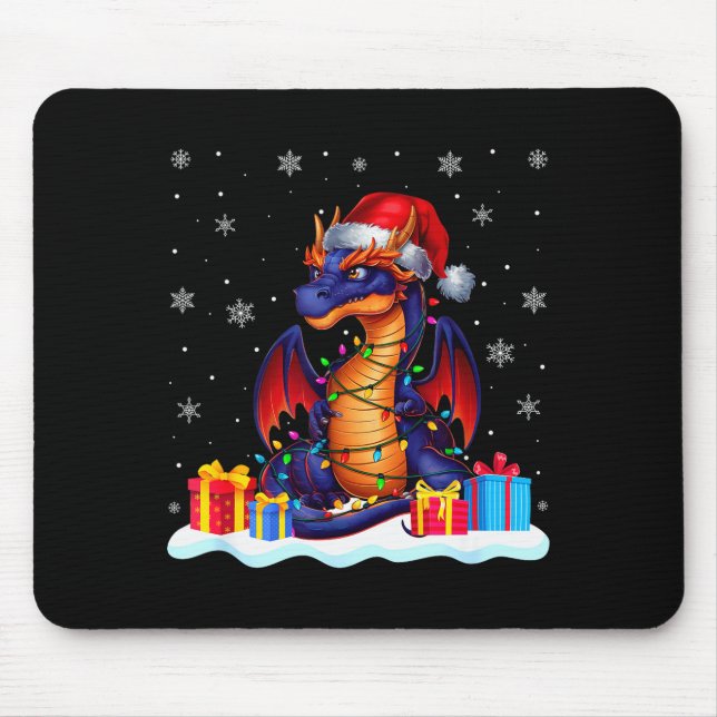 Tapis De Souris Dragon Santa Hat Christmas Tree Light Xmas Pajama  (Devant)