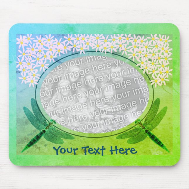 Tapis De Souris Dragonflies Et Fleurs Roses De Faisée Cadre Photo (Devant)